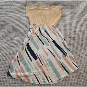 Pat Pat Girls Knee Length Dress Sleeveless 8-9 Year Belted Apricot Striped Peach